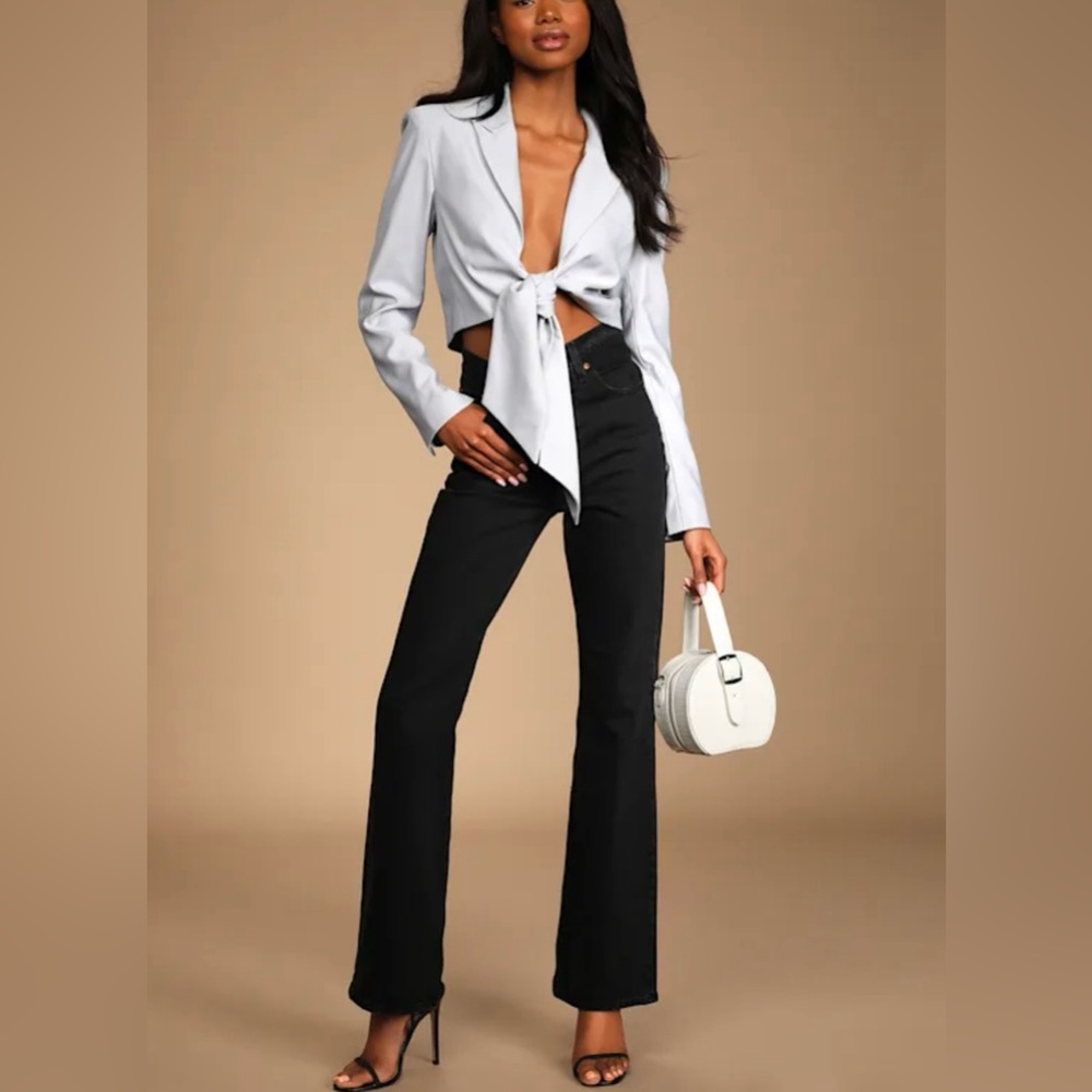 NWT Lulus Suit Your Style Light Grey Tie-Front Cropped Blazer Size XS